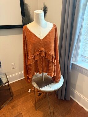 Lulu's Rust Orange Ruffle V-Neck Blouse